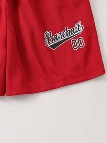 PAVTROS 兒童男生字母圖案帶條紋緣野球領襯衫＆短褲,不包含內搭tee