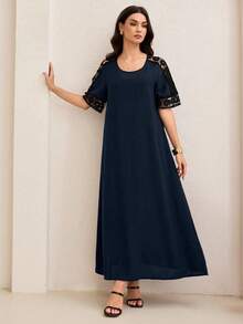 SHEIN Lacomfia Vestido largo elegante de encaje con parches y calado, para verano