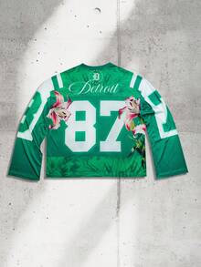 ROMWE MEN Prep T-shirt à manches longues col rond pour homme avec imprimé floral et numérique contrastant, pour l'automne