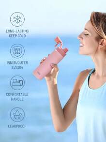 Cirelle 优质 750 毫升不锈钢宽口杯，健身补水伴侣，三层真空隔热，防漏防汗，登山扣，淡粉色、薄荷绿、白色 - 彩色 - 查看 7