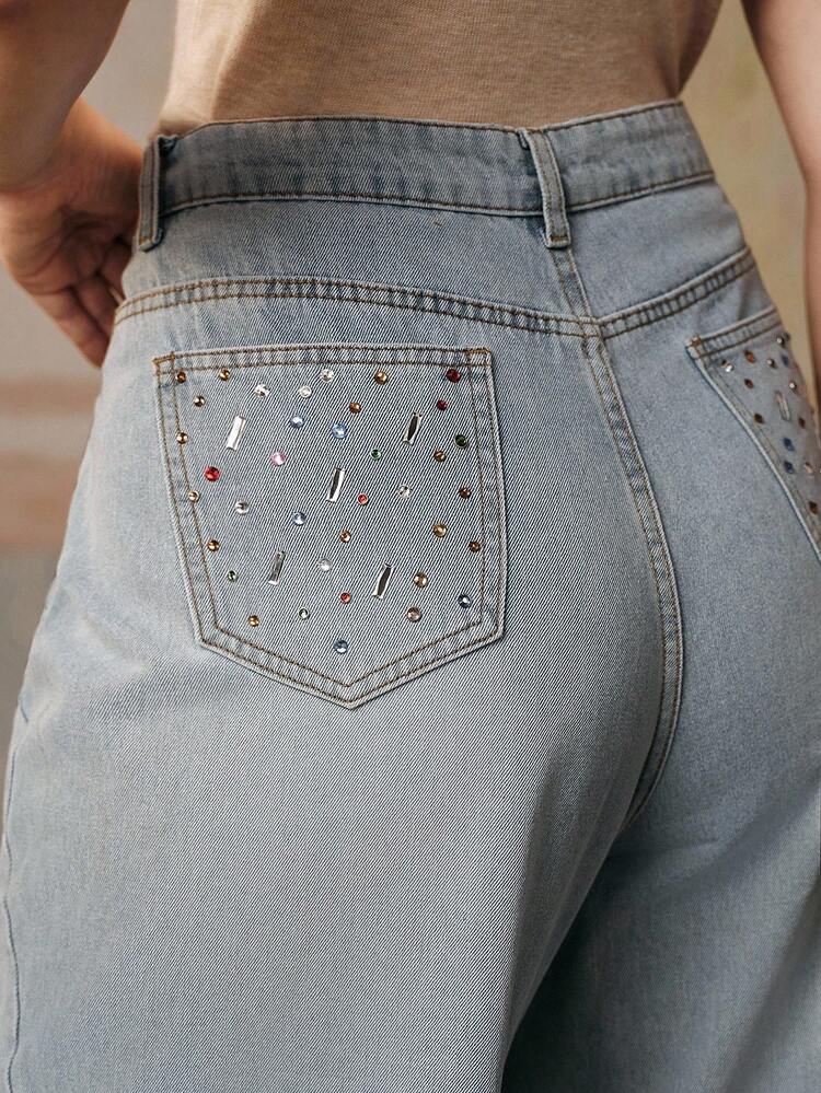 Stockholm Heavy Industry Rhinestone Embellished Women's Blue Jeans