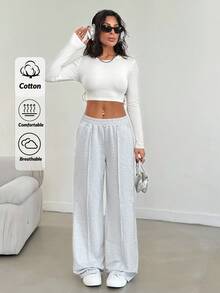 SHEIN Pantalones rectos de cintura media de unicolor para mujeres