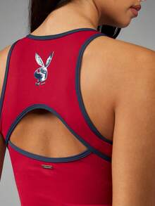 Missguided x Playboy Active Crop Tank Top Performance Athletic Racerback Sleeveless Compression Workout Training Fitness Running Gym Yoga Sports Tank Top