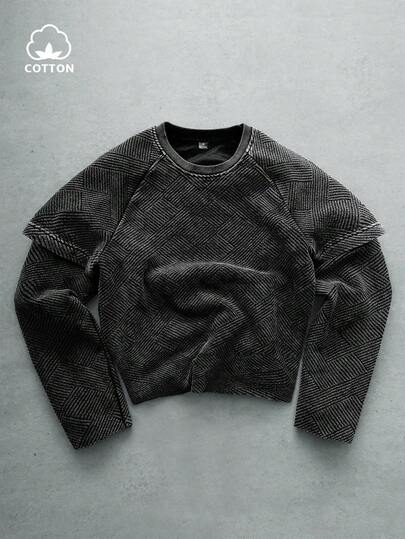 PAVTROS Manfinity Streetrush 男士街头风流行INS同款水洗复古条纹纹理面料休闲日常T恤，男友/老公礼物，周年纪念礼物，时尚T恤，秋季长袖上衣