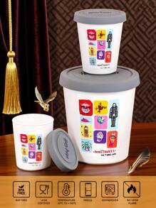 HARRY POTTER X SHEIN 1PC Cartoon Skull Pattern Ice Cream Tub,Tight-Fitting Silicone Lid, Easy Stacking Reusable Ice Cream Contai