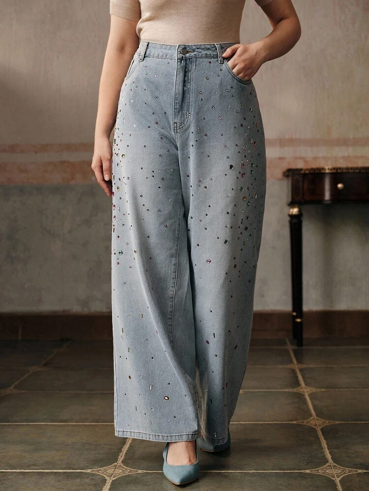 Stockholm Heavy Industry Rhinestone Embellished Women's Blue Jeans