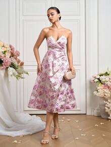 Poshira Váy dạ hội xếp ly vải jacquard thanh lịch dành cho nữ - Nhiều màu - Xem 4