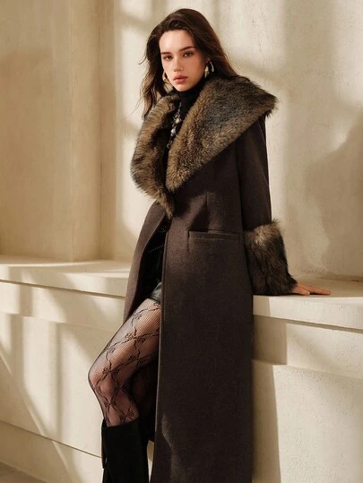 Anewsta Savoree Women's Elegant Collar Long Overcoat, Autumn/Winter