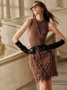 Savoree فستان كنزة صوفية أنيق بأكمام بلا أكمام بطراز شهري جديد للخريف للنساء