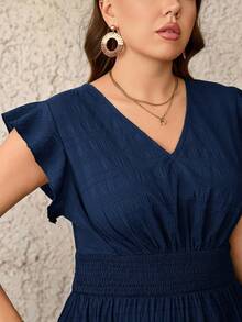 SHEIN LUNE 加大码女式纹理面料飘逸下摆长裙，夏季连衣裙毕业装 7 月 4 日白色毕业蓝色长裙休闲长裙女式夏季连衣裙分层长裙度假连衣裙 - 藏蓝色 - 查看 5