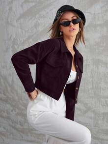 Modelyn Women's Solid Color Minimalist Short Jacket, Daily Wear, Long Sleeve - Purple - View 1