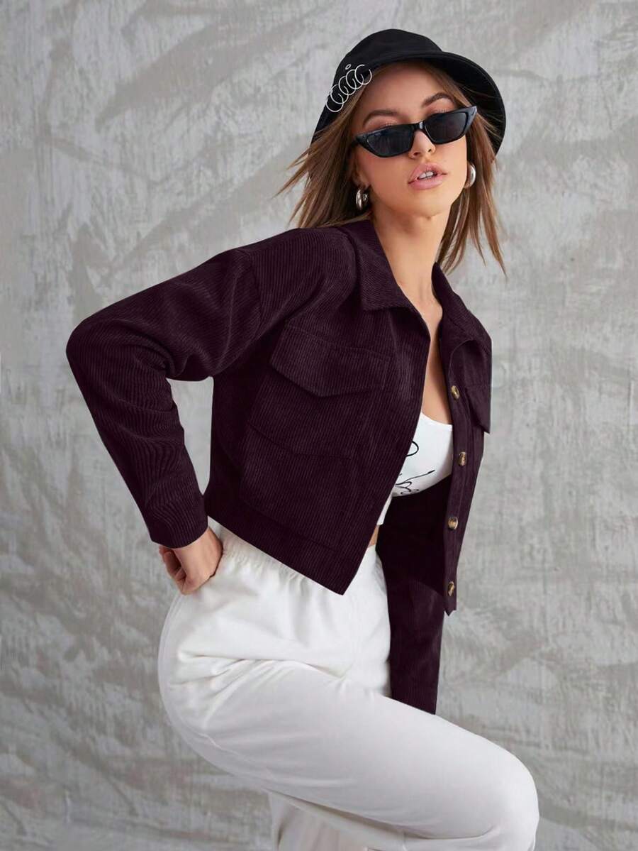Modelyn Women's Solid Color Minimalist Short Jacket, Daily Wear, Long Sleeve - Purple - View 1