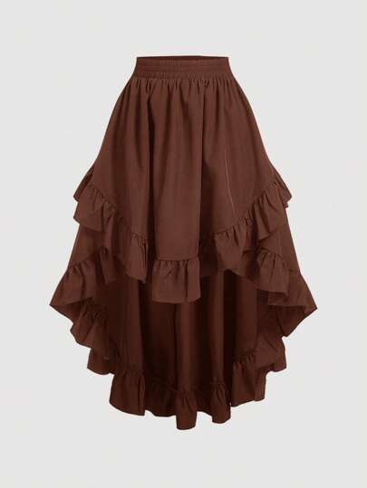 SHEIN MOD Falda negra con volantes en el bajo para mujer talla grande, falda negra vintage con capas