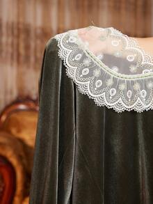 PalaceNights Vintage Palace Embroidered Trim Wide Strap Women's Cami Nightgown And Robe 2 Pieces Set, Fall & Winter Clothes - Dark Green - View 6