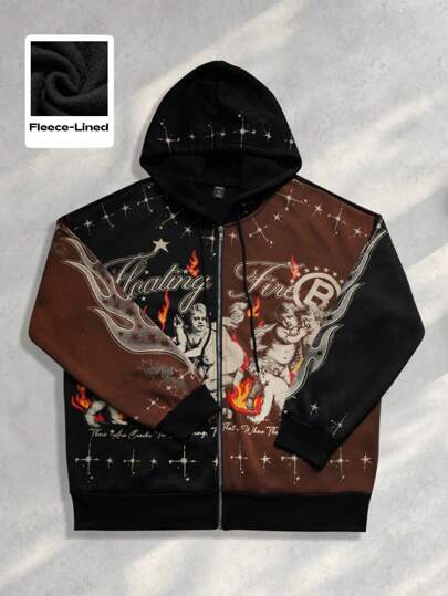 Grunge Punk Men's Patchwork Color Block Zipper Hoodie Sweatshirt Jacket, Punk Style, Autumn/Winter