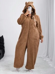 SHEIN CURVE+ Women's New Arrival Plush Jumpsuit For Home Wear/Autumn /Winter