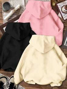 Set de 3 piezas/Paquete Corazón pintado a mano, Estampado de amor, Sudadera holgada y cómoda de manga larga para niña preadolescente, Crema amarillento + Rosa fresco + Negro, Adecuado para otoño/invierno, Vuelta al colegio, Estilo años 2000, Ropa estilo coreano, Ropa de otoño, Ropa de invierno, Homecoming, Ropa de invierno, Grunge, Rayas, Comodidad fácil, Ropa de niños con estilo - Multicolor - Ver 2
