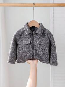 SHEIN Babygirl 可爱双面领灰色夹克，百搭秋冬 - 灰色 - 查看 6