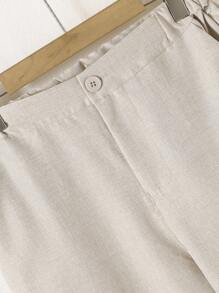 SHEIN 2 件套青少年男孩绅士风格服装，纯色撞色胸袋修身背心 + 优雅长裤，适合生日、婚礼、婚礼嘉宾、花童、戒童的正式服装 - 杏色 - 查看 8