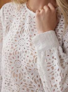Écloséra Vielseitiger Damen Pullover aus gehäkeltem Strick, geeignet für Frühling und Herbst - Weiss - Übersicht 2