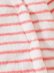 2pcs Unisex Baby Clothes Set: Fleece Zip-Up Footie Jumpsuit In Pink Striped Pattern + Pink Heart Design Chic Outfits For Autumn/Winter Fall - Pink - View 3