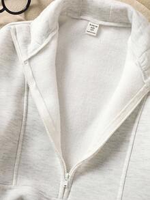 SHEIN 少女款前拉链长袖简约短款卫衣，休闲日常穿着，毕业季长袖上衣，返校季，秋冬季