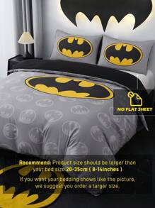 BATMAN X SHEIN 3 件套时尚卡通图案被套，柔软舒适，适合各种床，灰色