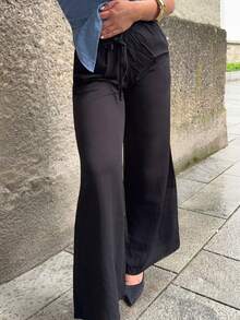 Jeta Ari Pantalones suaves de punto blanco para el hogar, pantalones holgados - Negro - Ver 6