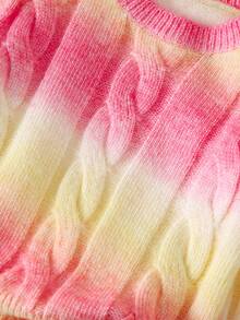 SHEIN Young Girls' Fashion Casual Chic Cute Minimalist Versatile Elegant Colorful Gradient Long Sleeve Knit Sweater, Soft & Comfortable, Suitable For Daily, Outdoor, Travel, Holiday, Home, Daycare, Autumn/Winter, Christmas, Back To School, Party Wear - Multicolor - View 10