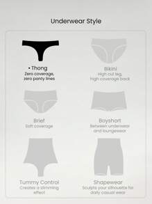 GLOWMODE 2 Packs Lightweight Invisible Flex Seamless Fit Mid-Rise Waist T-String Thong Underwear Daily Wear - Black - View 7