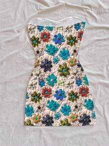 Soleia Casual Floral Pattern Bodycon Mini Dress For Women, Suitable For Summer Chic Dress - Blue - View 2