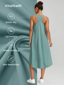 GLOWMODE FeatherFit™-Air VitalSwift 調節肩背口袋防滑超輕假期裙，內置短褲輕支撐低度運動日常休閒春季裙夏季裙 - 青碧色 - 查看 5