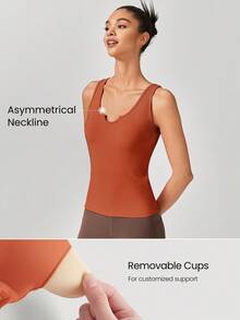 GLOWMODE FeatherFit™ Irregular Collar Wide Strap Tank Top Low Impact Yoga Pilates Daily - Redwood - View 2