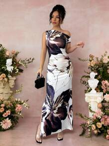 Rafferiza 女士斜肩印花长裙