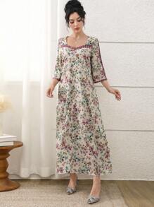 Yasmyna Floral Print Women's Arabic Style Dress,Modest Dress,Fall Clothes For Women,Fall Women Clothes, Fall Clothes, Fall Outfits For Women,Fall Women Dresses