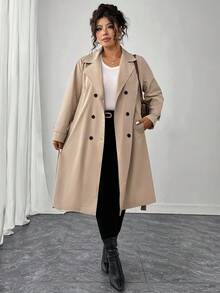 Elenzga Áo gió thời trang thanh lịch thường ngày cỡ lớn cho nữ - Màu Khaki - Xem 4