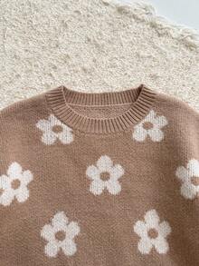 Loomiva Young Girl Jacquard Crew Neck Long Sleeve Sweater & Elastic Waist Pants 2 Piece Set Kids Two Piece Set Girl Brown Set Girls Knit Set Girls Floral Set,In Fall/Winter Kids Comfy Set Girls Winter Sets Kids Pajama Set Girls Girls Lounge Pants Girls Loungewear Set Kids Young Girls Sets Winter Girls Set Girls Pajamas Set