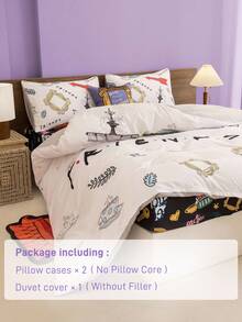 FRIENDS X SHEIN 3pc Coffee Cup Print White Bedding Set,Suitable For Single Bed/Double Bed/Queen Bed/King Bed, Dormitory/Home - Multicolor - View 7