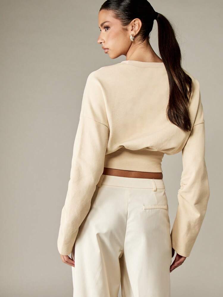 MISSGUIDED Felpa oversize con spalle a goccia, vita stretta, lunghezza corta, girocollo, orlo a costine, maniche lunghe, moda casual da strada per l'autunno e l'inverno