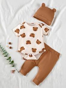 SHEIN Vintaside Kids 男婴小熊印花连体衣和裤子套装 - 彩色 - 查看 9