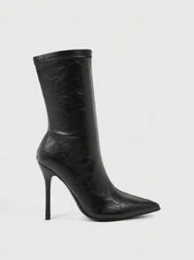 CUCCOO SZL Giày bốt cao đến mắt cá chân mũi nhọn thời trang dành cho nữ, thích hợp đi làm, hẹn hò, tiệc tùng, đi nghỉ - màu đen - Xem 4