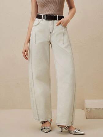 SHEIN X Jwoww Anewsta 纯色口袋休闲百搭直筒牛仔裤