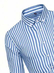 Manfinity Homme Men's Vertical Stripe Long Sleeve Shirt, Fall, Old Money Style