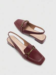 CUCCOO BIZCHIC 酒红色低跟优雅舒适百搭乐福鞋，带系带，适合职业女性 - 酒紅色 - 查看 4