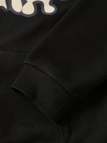 Glimmora 男士拉链字母印花休闲连帽卫衣，秋季款，长袖上衣 - 黑色 - 查看 5