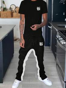 SHEIN Bolty Tween Boy Y2K Casual Short Sleeve Top And Flare Pants Set, Street Punk Rock Preppy Style Suitable For Daily Wear, Party, Summer - Multicolor - View 5