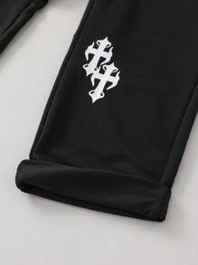 PAVTROS 青少年男孩字母印花松紧腰宽松休闲运动裤