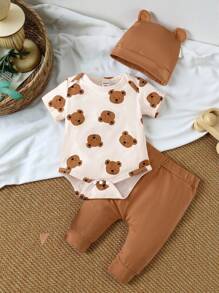 SHEIN Vintaside Kids 男婴小熊印花连体衣和裤子套装 - 彩色 - 查看 1