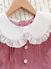 Vestido de niña preadolescente con cuello Peter Pan y decoración de lazo plisado 2 en 1 - Rosa - Ver 5