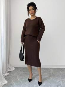 Rafferiza Women's Elegant Commuter French Casual Embroidered Trim Long Sleeve 2 Pieces Dress Set Fall Winter Cloth For Women